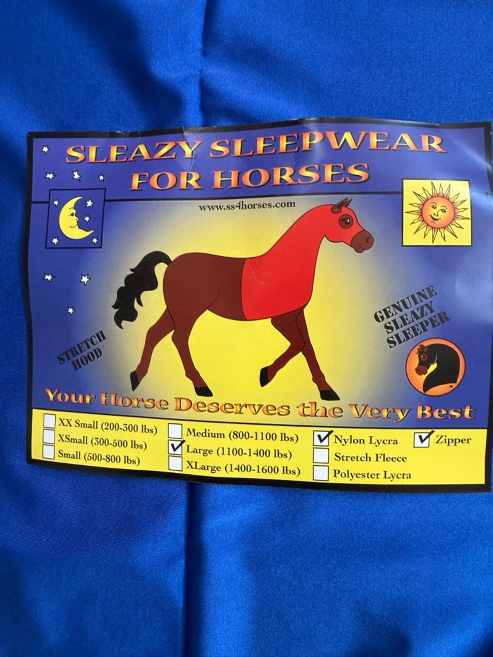 Sleazy Sleepwear for Horses Graphic Poster - Blue Background NEW